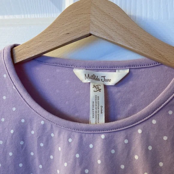 EUC Matilda Jane Purple and White Polka Dot Top - Picture 2 of 11